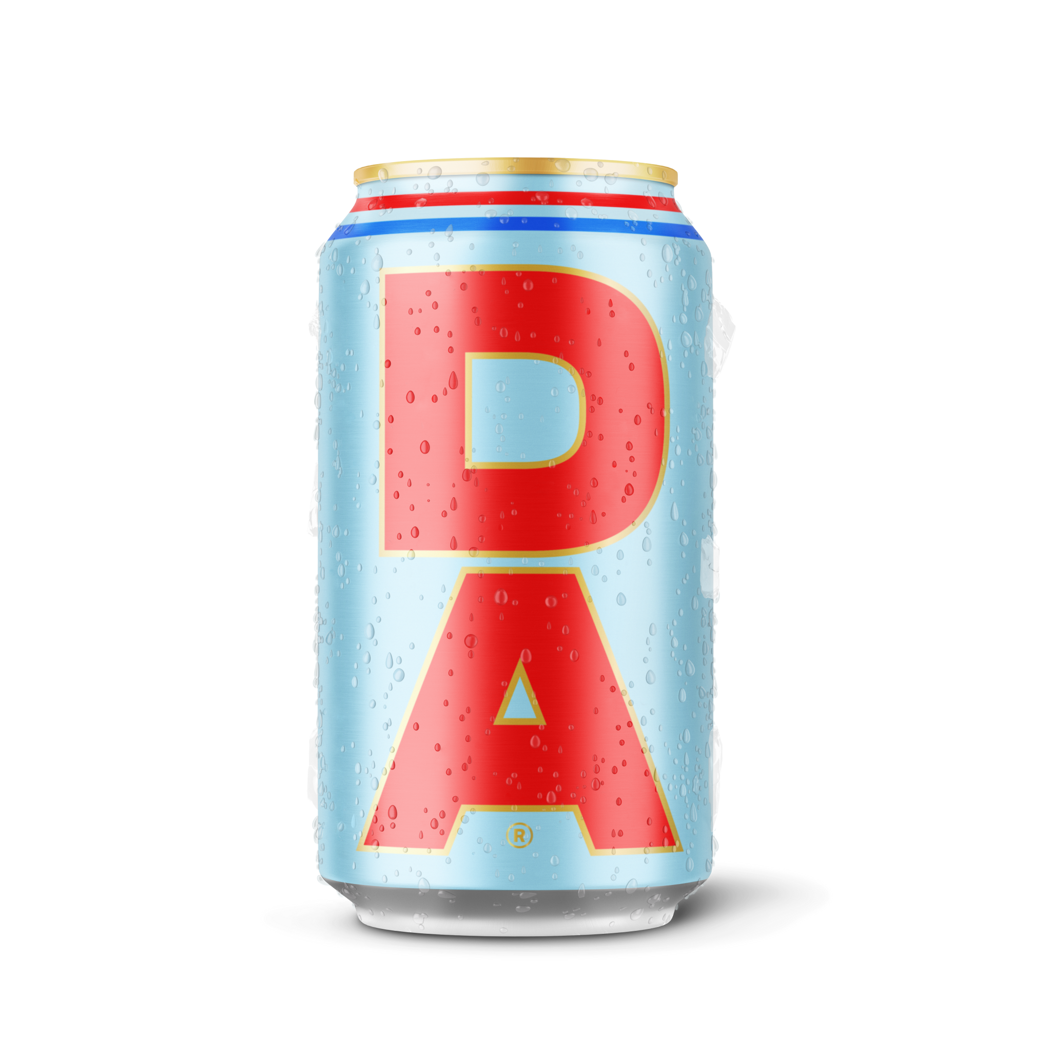 Frosty Da Beer can. A light blue can with bold red text that reads: "DA"